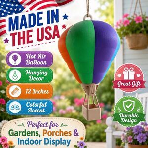 Hot Air Balloon Hanging Decor - Yard & Art Display Piece Colorful USA Made